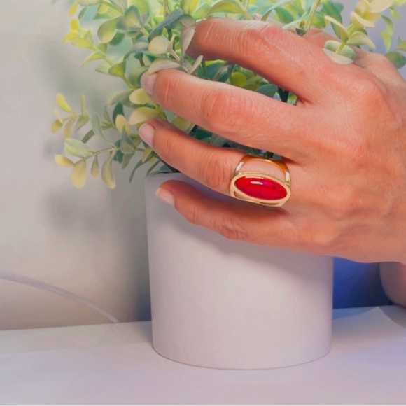 NWT Stainless Steel Gold enamel red Woman ring Size 8 - Picture 6 of 16